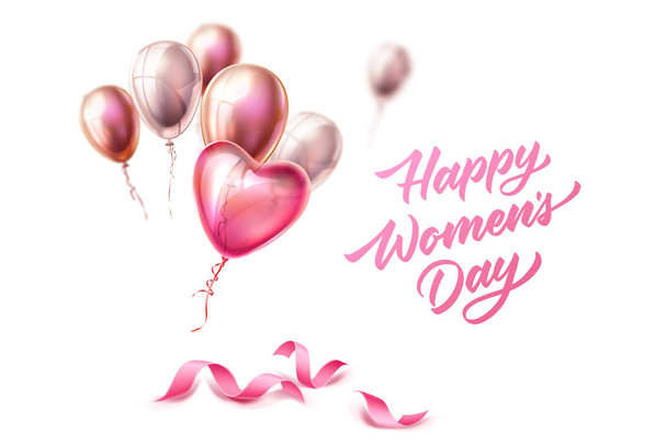 Vector happy womens day lettering 8 march ribbon - Vector, Image