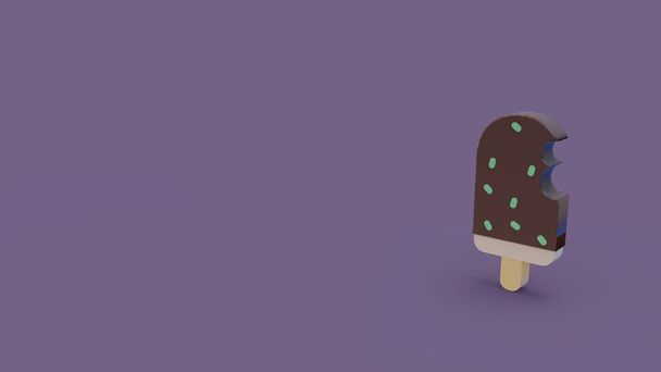 3d icon of vanilla ice cream with dark chocolate glaze isolated on dark violet background - Photo, Image