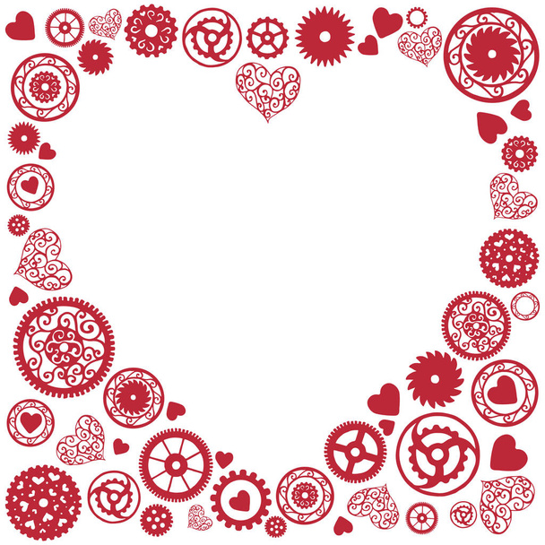 Heart shaped frame, consisting of gears in the Victorian style, hand drawn. Vector illustration - Vector, Image
