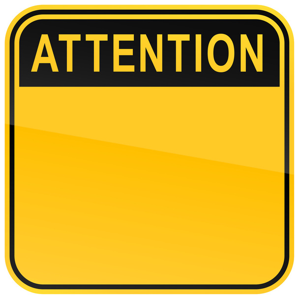 Señal de atención en blanco de advertencia amarillo sobre un fondo blanco
 - Vector, Imagen