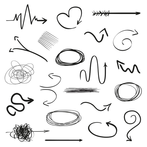 Infographic elements on isolation background. Hand drawn frames and arrows on white. Abstract frameworks. Line art. Set of different shapes. Black and white illustration. Doodles for artwork - Vector, Image