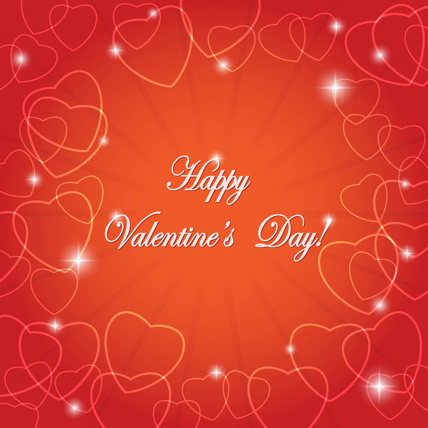 Ярко-красная векторная открытка с сердечками на день святого Валентина
 - Вектор,изображение