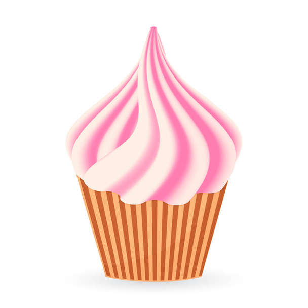 Cupcake with white and pink cream isolated on white background. Vanilla and strawberry sweets. Easy to edit vector illustration for bakeries, cafes and restaurant menus. - ベクター画像