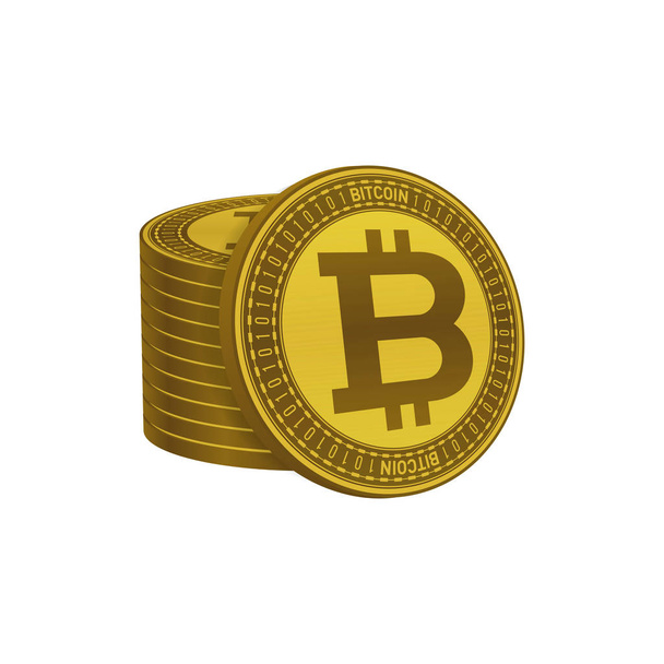 Zlaté barevné bitcoiny zásobník na bílém pozadí. Návrh ikon měny. - Vektor, obrázek