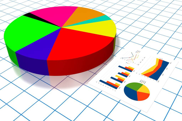 3D business chart illustration, grid in background - Photo, Image