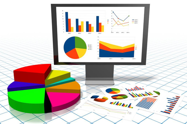 3D business chart illustration, grid in background - Photo, Image