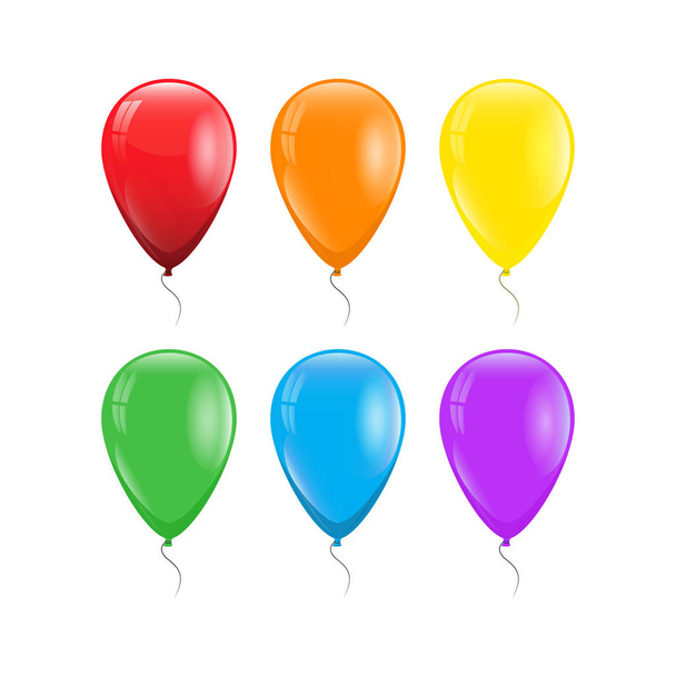 Set of 6 colors of rainbow balloons with threads - Vector, Image
