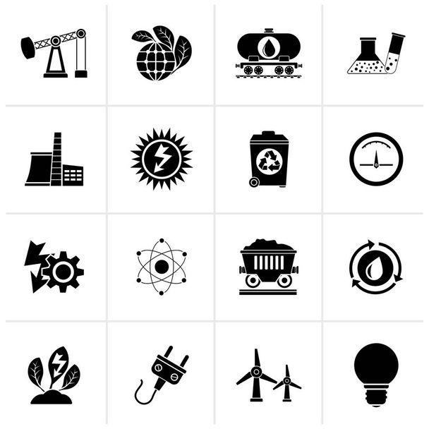 Ícones de produção de energia e potência negra - conjunto de ícones vetoriais
 - Vetor, Imagem