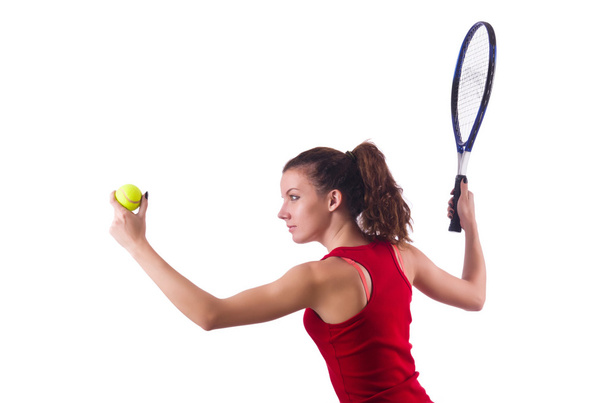 Femme jouant au tennis sur blanc
 - Photo, image