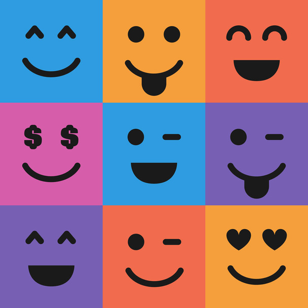 Set of nine colorful emoticons - Vector, Image