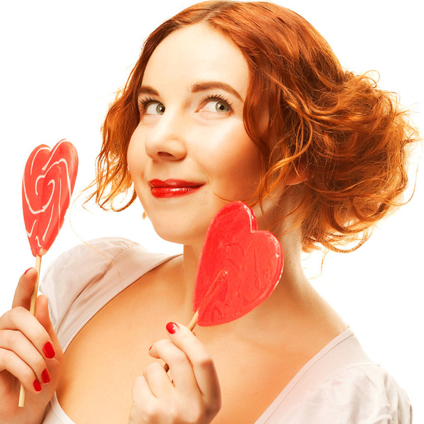 redhair woman with big heart caramel - Zdjęcie, obraz