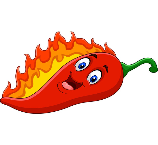 Vector illustration of Cartoon chili pepper with flames - Vector, Image