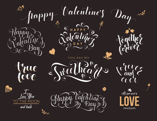 Valentine day hand drawn calligraphy. Quotes vector illustration - Vektör, Görsel