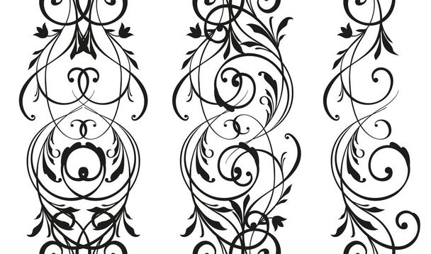 Set of 3 seamless black ornate pattern brushes. Floral vintage style. Eps-8 - Vector, Image