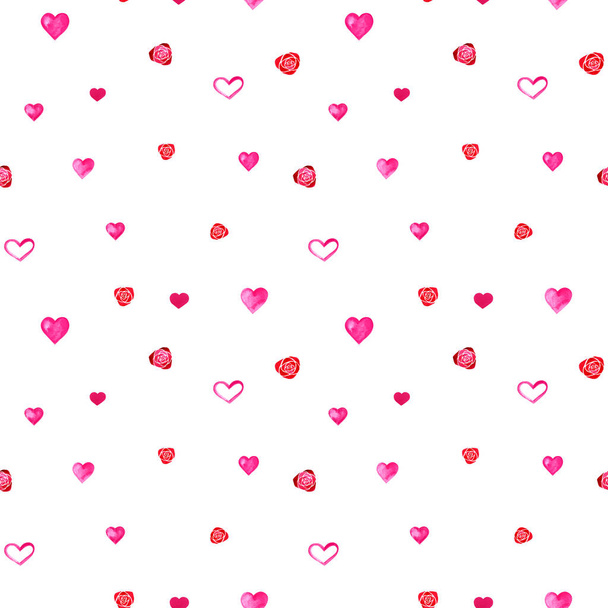 Watercolor hearts seamless background. Pink watercolor heart pattern. Colorful watercolor romantic texture. - Photo, Image