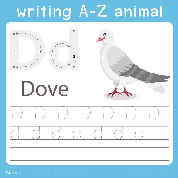 Illustrator of writing a-z animal d dove - Vector, Image