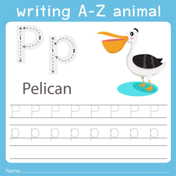 Ilustrador de escribir a-z animal p pelícano
 - Vector, imagen