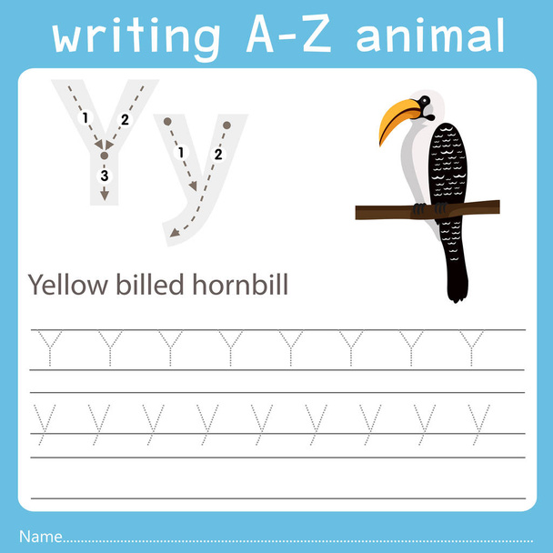 Illustrator of writing a-z animal y yellow billed hombill - Vector, Image
