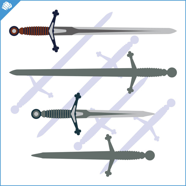 Set of vintage double edged one-handed swords. Knightly art of fencing. - Vector, Image