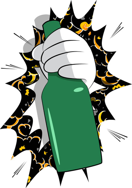 Vector cartoon hand met een fles. Geïllustreerd als hand aanmelden stripboek achtergrond. - Vector, afbeelding