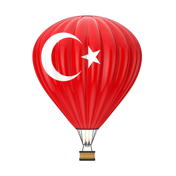 Повітряна куля з прапор Туреччини на білому тлі. 3D-рендерінг  - Фото, зображення