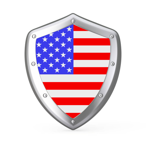 Shield with Flag of USA on a white background. 3d Rendering  - Фото, изображение