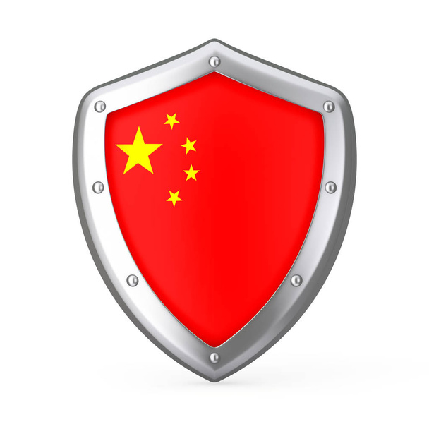 Shield with Flag of China on a white background. 3d Rendering  - Fotografie, Obrázek