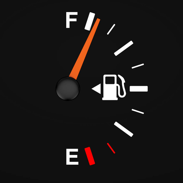 Fuel Dashboard Gauge Showing a Full Tank on a black background. 3d Rendering  - Photo, Image