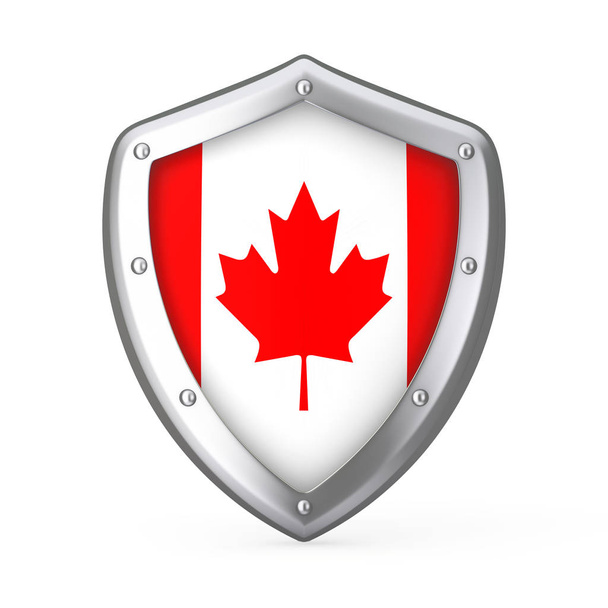 Ασπίδα με σημαία του Καναδά, σε λευκό φόντο. 3D rendering  - Φωτογραφία, εικόνα