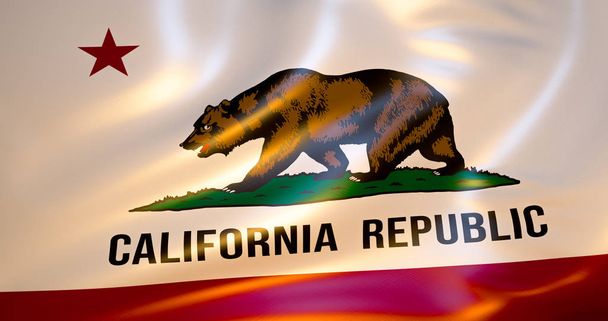 California zászló a szélben. 3D-s illusztráció. Los Angeles-i - Fotó, kép