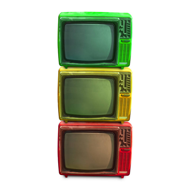 Groep van kleurrijke retro televisie geïsoleerd op witte achtergrond - Foto, afbeelding