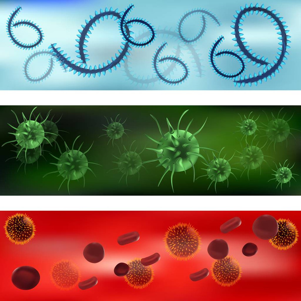 Un insieme di virus e batteri. Virus e batteri al microscopio. Virus batterico, cellule microbiche. Illustrazione vettoriale
. - Vettoriali, immagini