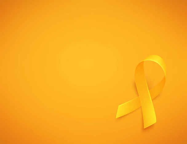 Background with realistic yellow ribbon. World childhood cancer awareness symbol, vector illustration. - Wektor, obraz