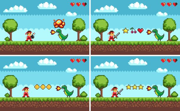 Set of Screens of Level Colorful Pixel Game Vector - Vector, Image