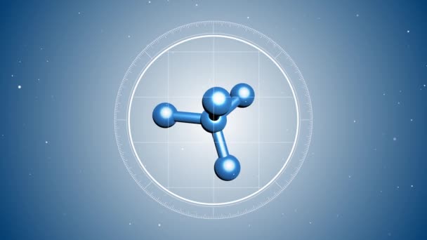 Animación 3D de la molécula abstracta. Situado en el centro. Vista futurista en el microscopio. Animación 3D renderizada. Fondo digital azul. Concepto de medicina o ciencia. Imágenes 4K
 - Metraje, vídeo