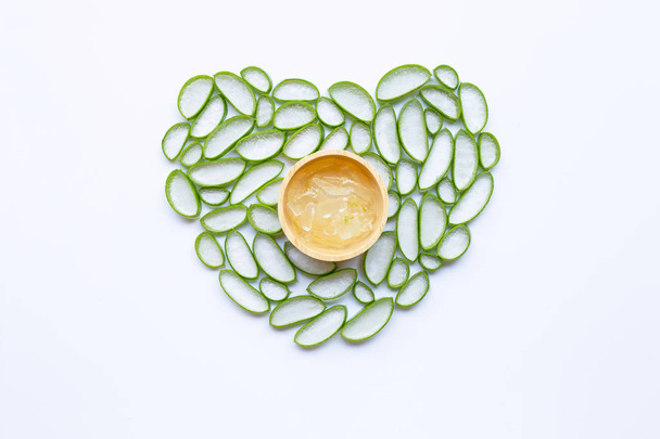 Aloe vera slices with gel on white background. - Foto, afbeelding