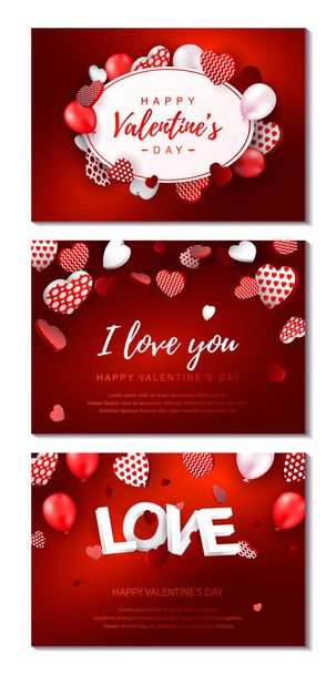 Set of horizontal Valentines day cards. Valentines day design for banners, flyers, newsletters, postcards. Space for text. Vector illustration. - Вектор, зображення