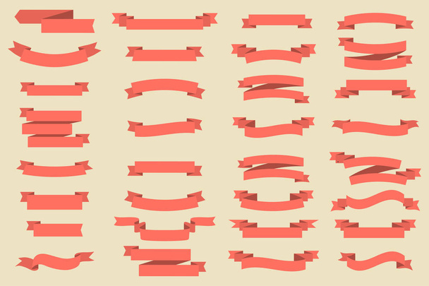 Coleção Vector Ribbon Banners em design plano. Banners de fita na cor de coral. Eps10
 - Vetor, Imagem