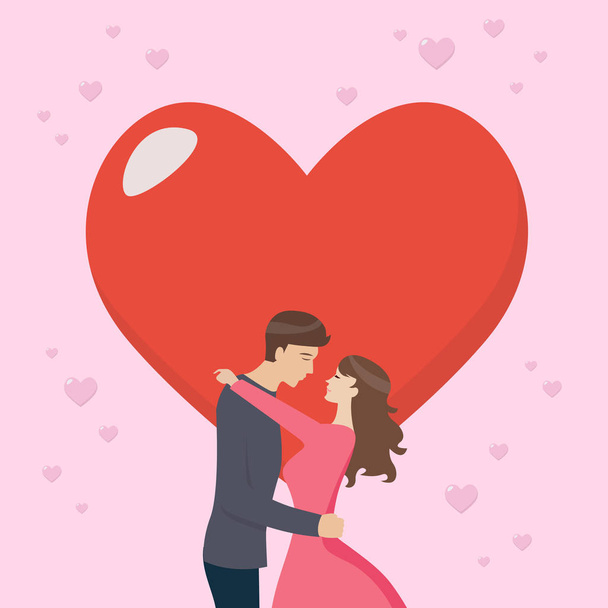 Loving couple are kissing with big heart. Vector illustration - Vector, Image