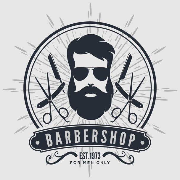 Barbershop vintage label, badge, or emblem on gray background. Vector illustration - Vector, Image