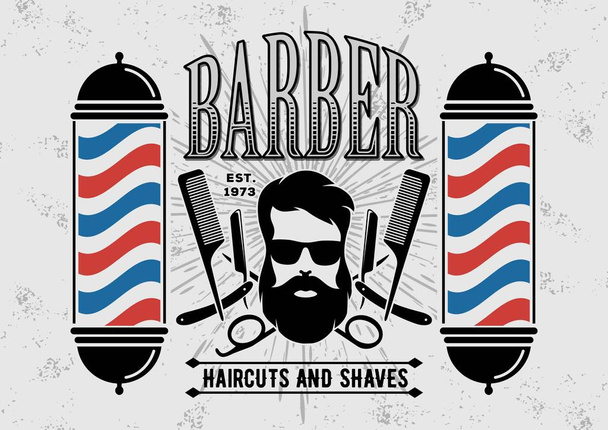 Barbershop Logo with barber pole in vintage style. Vector template - Vector, Image