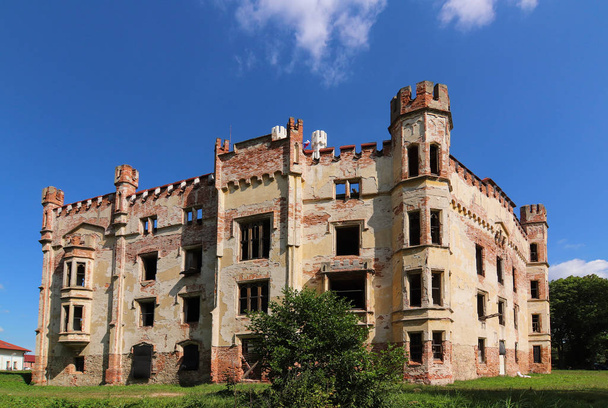The Cesky Rudolec Chateau - the original water fortress was rebuilt in the 17th century into a Renaissance chateau. In 1860 the baroque castle was burned and subsequently restored in the Neo-Gothic style. It was surrounded by a large English park - Photo, Image