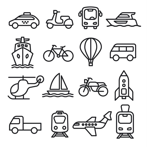 set of black white concept icons of transport - Vector, afbeelding