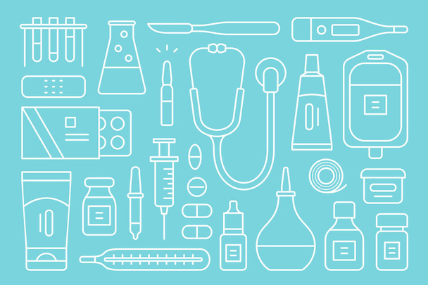 Medical and health care icons. isolated on blue background - Vector, afbeelding