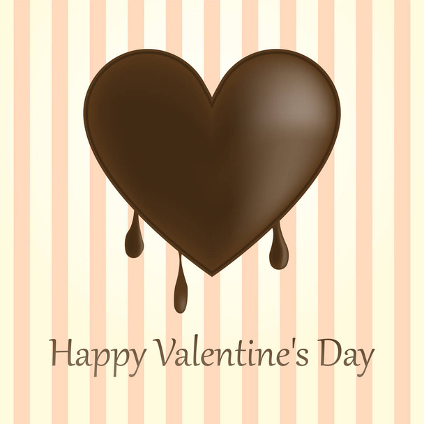 幸せなバレンタインデー、スタイリッシュなハート型のチョコレートを溶かす、ストライプの背景に分離 - ベクター画像