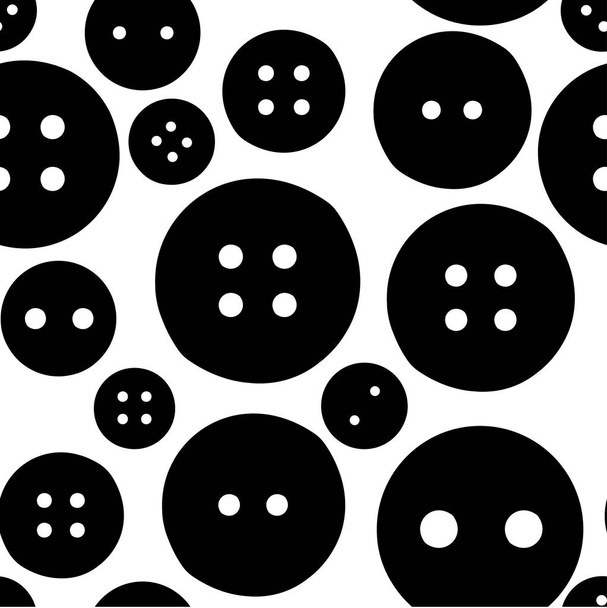 Black silhouette. Seamless pattern. Plastic sewing buttons. Background for textile. Flat vector illustration on white background. - Vector, Image