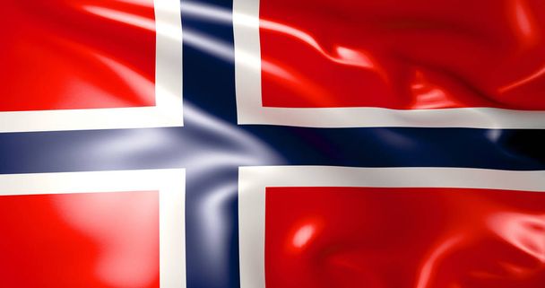 Norveç bayrağı rüzgarda. 3D çizim. Oslo - Fotoğraf, Görsel