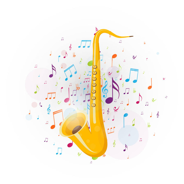 Vector Illustration of Colorful music notes background with saxophone - Вектор, зображення