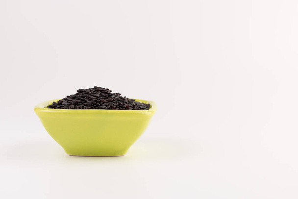 bowl of black wild rice isolated on white background - Fotó, kép