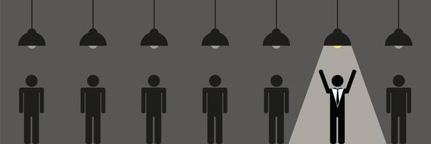 επιχείρηση άνθρωπος στέκεται κάτω από τα φώτα της δημοσιότητας, μεταξύ πολλών άλλων - Διάνυσμα, εικόνα